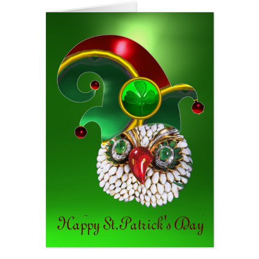 ST PATRICK JEWEL OWL AND ELF HAT WITH SHAMROCK CARDS (Front)