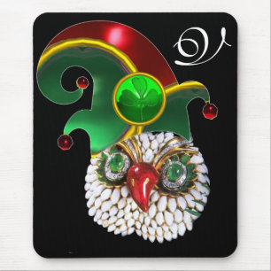 ST PATRICK JEWEL OWL,ELF HAT AND SHAMROCK MONOGRAM MOUSE PAD