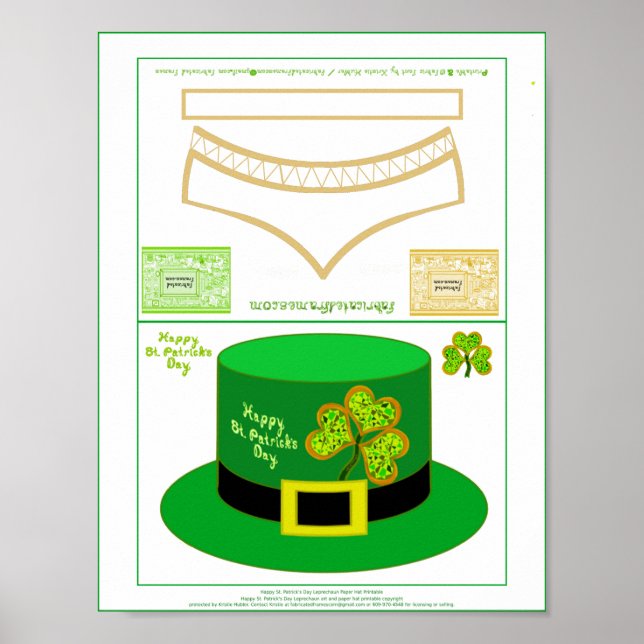 St Patrick Leprechaun Card Party Hat pdf Poster (Front)