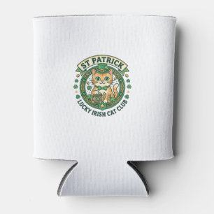 St Patrick Lucky Irish Cat Cute Cat T-Shirt Design Can Cooler
