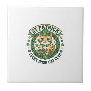St Patrick Lucky Irish Cat Cute Cat T-Shirt Design Ceramic Tile