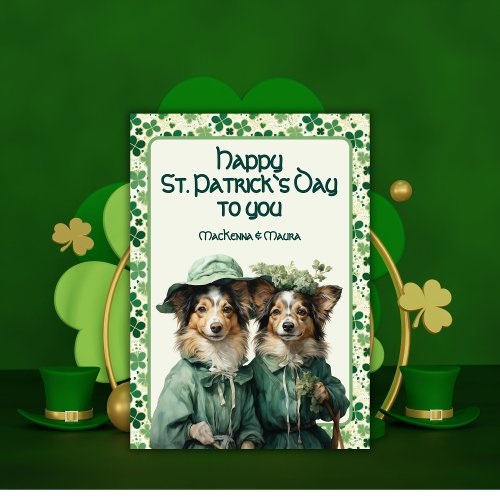 St Patrick Lucky Irish Paws Duo Dog Holiday Card