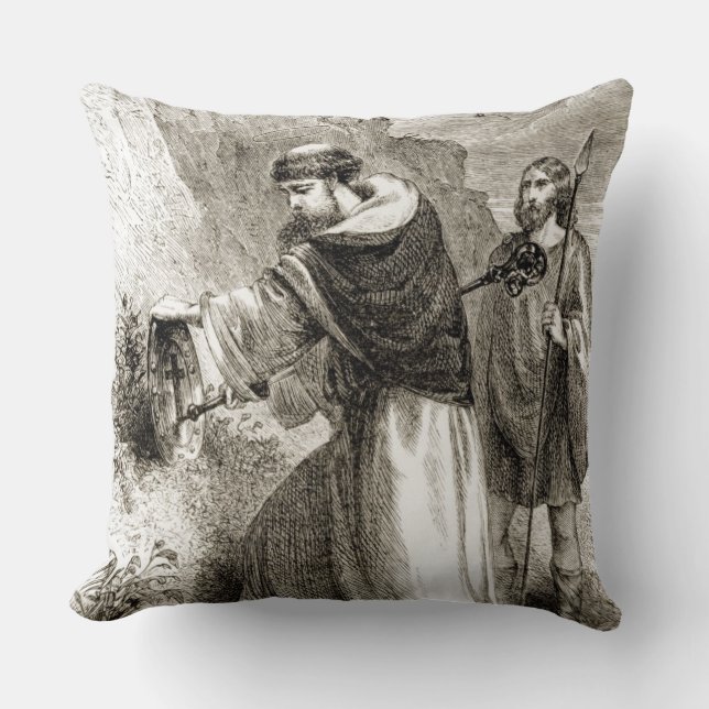 St. Patrick marking Connal's shield with the Cross Throw Pillow (Front)