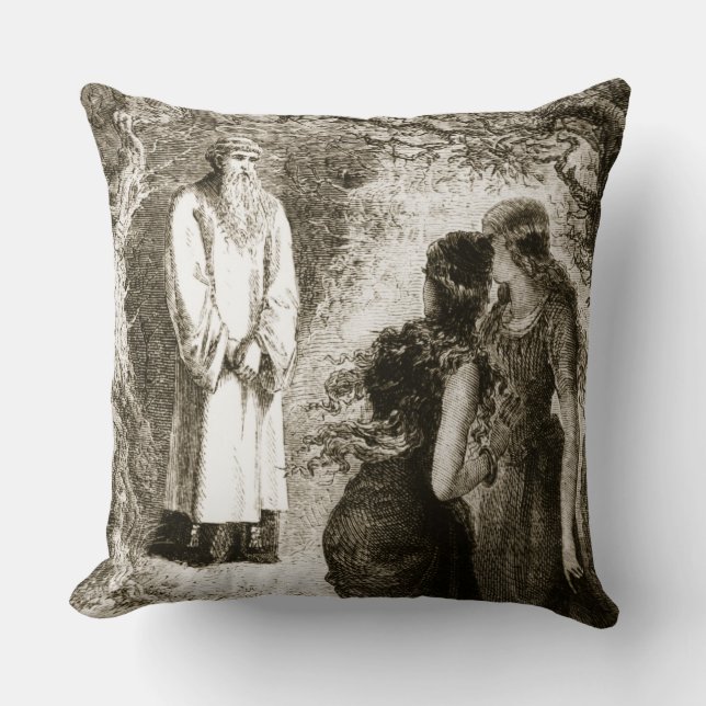 St. Patrick met by virgins in the wood of Fochlut, Throw Pillow (Front)