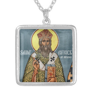 St. Patrick of Ireland Orthodox Christian Icon Silver Plated Necklace