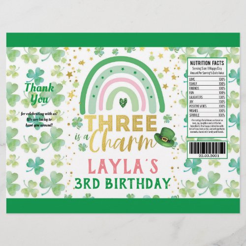 St Patrick Pink Three is a Charm Chip Bag Wrapper