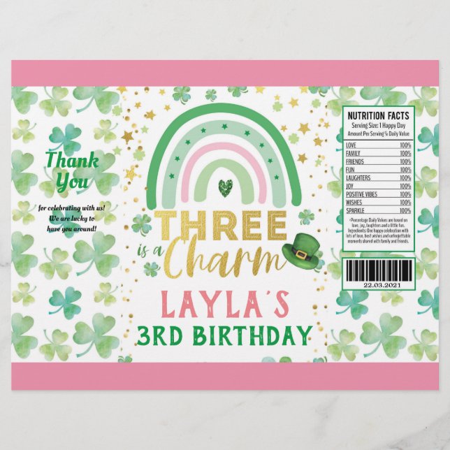 St Patrick Pink Three is a Charm Chip Bag Wrapper (Front)