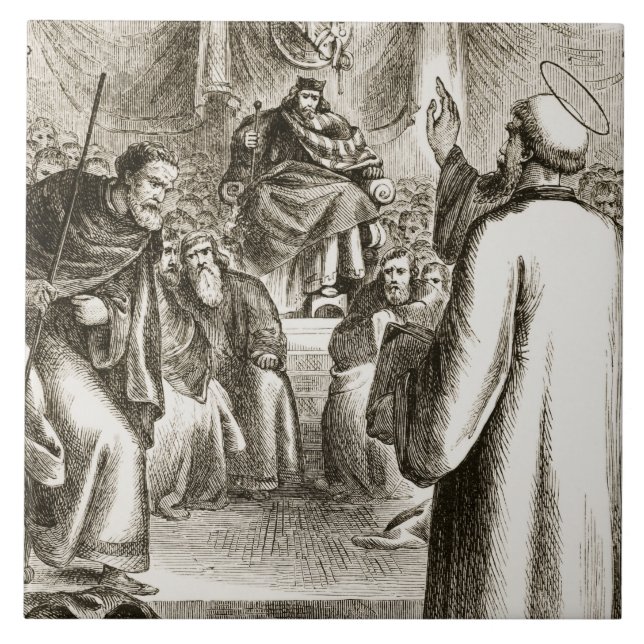 St. Patrick preaching at Tara, from 'The Trias Thu Ceramic Tile (Front)