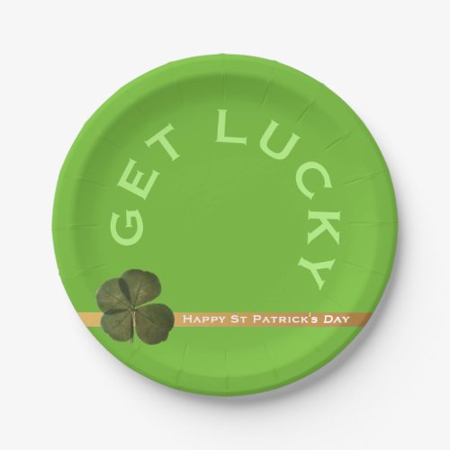 St Patrick Real 4 Leaf Clover Get Lucky Green PP Paper Plates