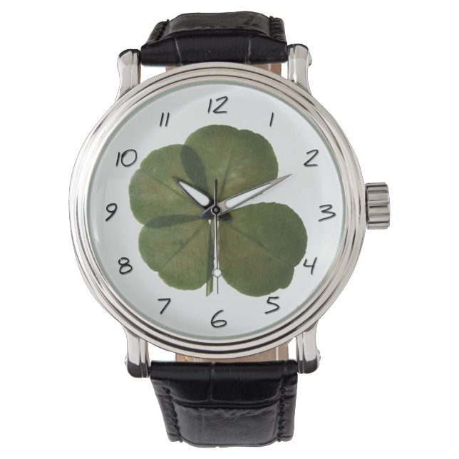 St Patrick Real 4 Leaf Clover Get Lucky Numbers W Watch (Front)