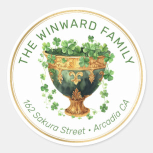 St. Patrick’s Bowl & Shamrocks Address Classic Round Sticker