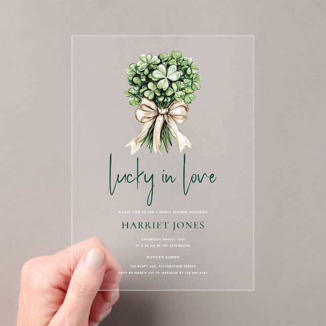St Patrick’s Bridal Shower Clover Bouquet Acrylic Invitations (Insitu (Handheld))