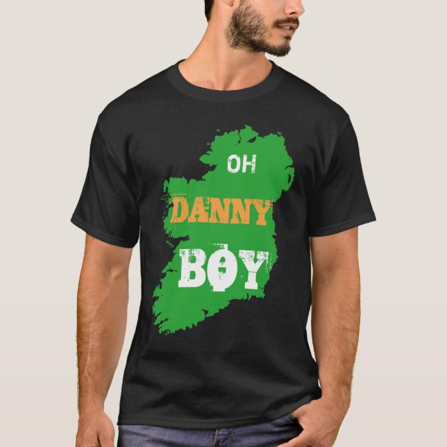 St Patrick’s cool Danny Boy with Green Map of Eire T-Shirt (Front)