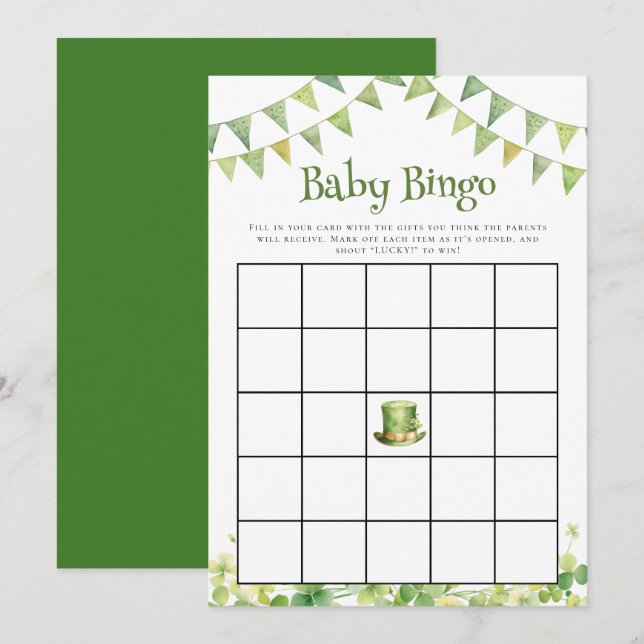St Patrick’s Day Baby Shower Bingo Game Card (Front/Back)