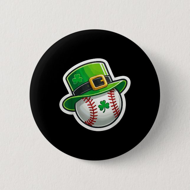 St. Patrick’s Day Baseball Clover Hat Lucky Shamro Button (Front)