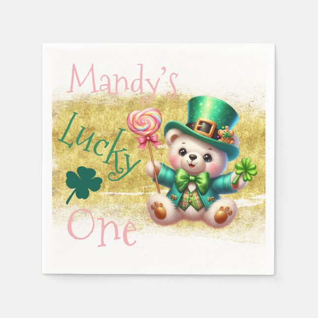 St.Patrick’s Day Bear Candy Birthday Lucky One Napkins (Front)