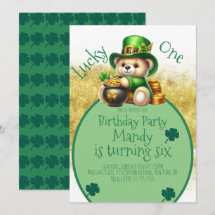 St.Patrick’s Day Bear Cute Birthday Lucky One Invitation