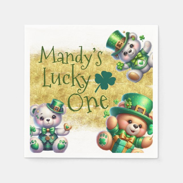 St.Patrick’s Day Bear Cute Birthday Lucky One Napkins (Front)