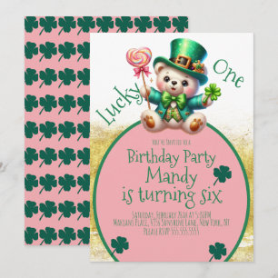 St.Patrick’s Day Bear Cute Girl Birthday Lucky One Invitation