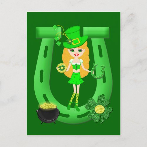 St Patricks Day Blond Girl Leprechaun Postcard