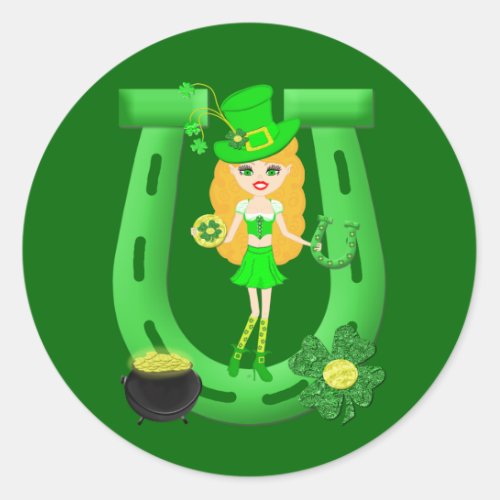 St Patricks Day Blonde Girl Leprechaun Classic Round Sticker