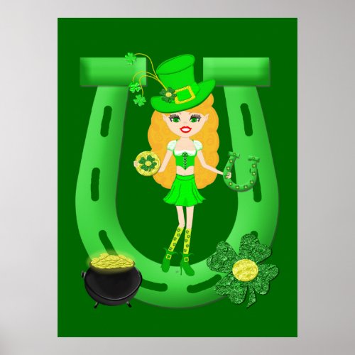 St Patricks Day Blonde Girl Leprechaun Poster