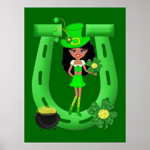 St Patricks Day Brunette Girl Leprechaun Poster