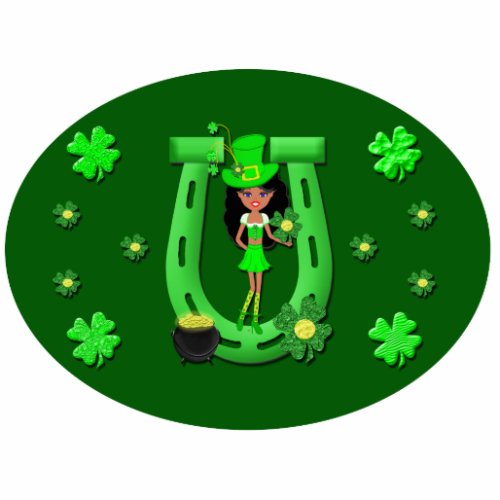 St Patricks Day Brunette Girl Leprechaun Statuette