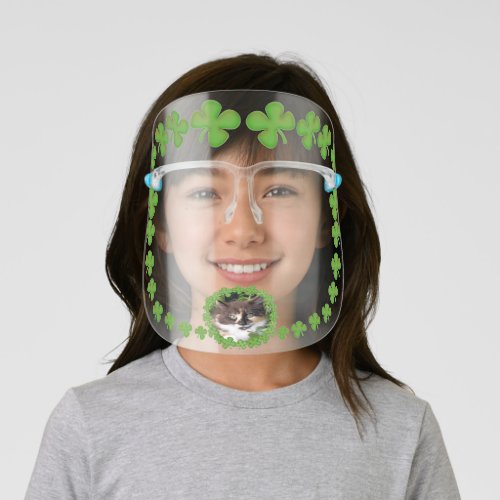 St Patricks Day Calico Kitten Kids Face Shield