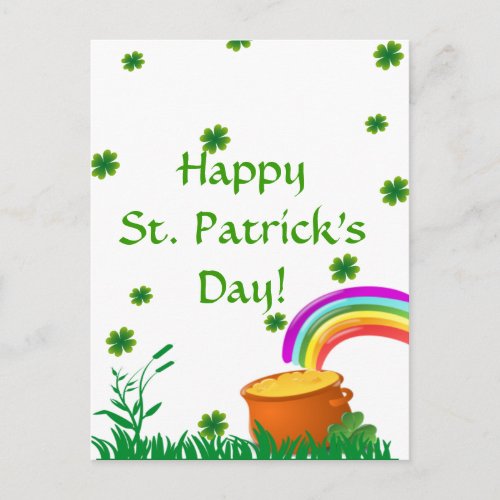 St Patrickâs Day Clover Golden Pot  Postcard