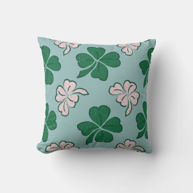 St. Patrick`s day Clover Shamrock Drawing Pattern Throw Pillow (Front)