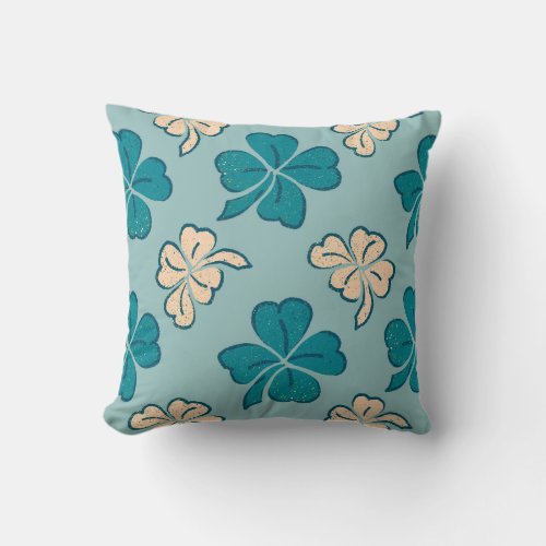 St Patricks day Clover Shamrock Drawing Pattern Throw Pillow