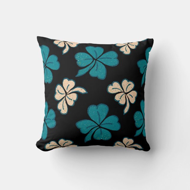 St. Patrick`s day Clover Shamrock Drawing Pattern Throw Pillow (Front)
