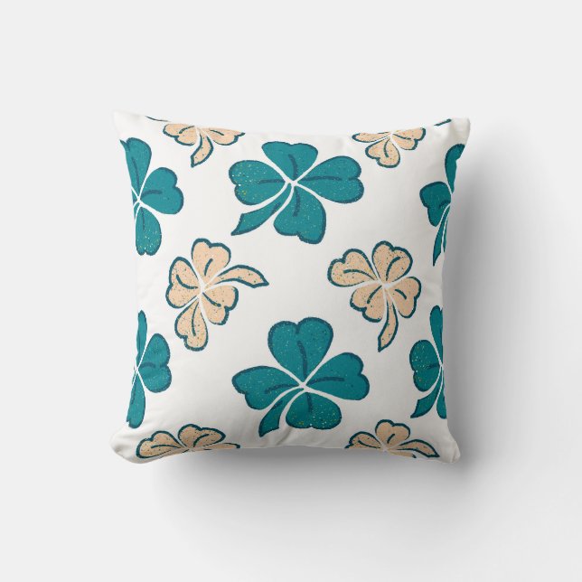 St. Patrick`s day Clover Shamrock Drawing Pattern Throw Pillow (Front)
