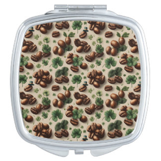 St. Patrick’s Day Coffee & Shamrock Pattern Compact Mirror