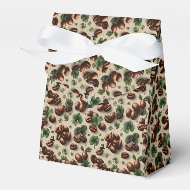 St. Patrick’s Day Coffee & Shamrock Pattern Favor Boxes (Front Side)