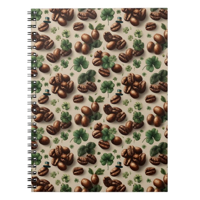 St. Patrick’s Day Coffee & Shamrock Pattern Notebook (Front)
