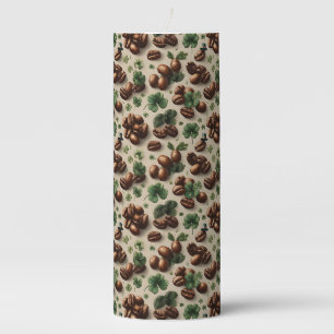 St. Patrick’s Day Coffee & Shamrock Pattern Pillar Candle