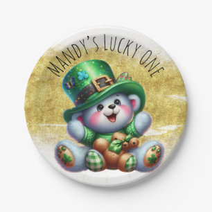 St. Patrick’s Day Cute Bear Green Gold Lucky Paper Plates