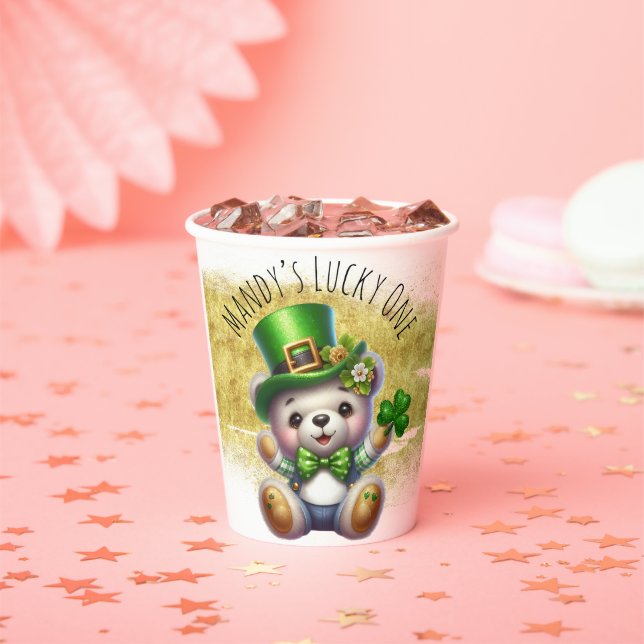 St. Patrick’s Day Cute Bear Green Gold Paper Cups (Insitu)