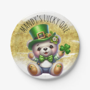 St. Patrick’s Day Cute Bear Green Gold Paper Plates