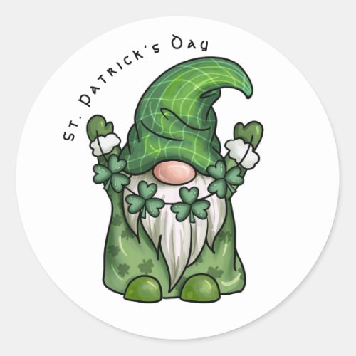 St Patricks Day Cute Green Gnome  Classic Round Sticker