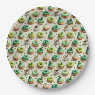 St. Patrick’s Day Donuts & Coffee Watercolor Paper Plates