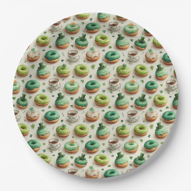 St. Patrick’s Day Donuts & Coffee Watercolor Paper Plates (Front)