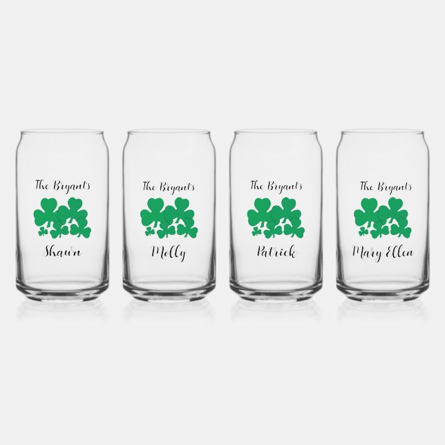 St Patrick’s Day Family Personalized Design  Can Glass (Front)