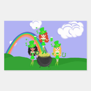 St Patrick’s Day Girl Leprechauns Rectangular Sticker