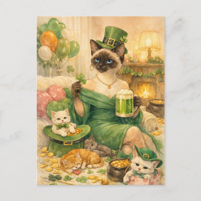 St. Patrick’s Day Glam Cat Holiday Postcard  (Front)
