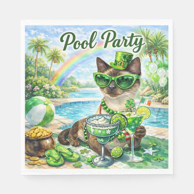 St. Patrick’s Day Glam Cat Pool Party  Napkins (Front)