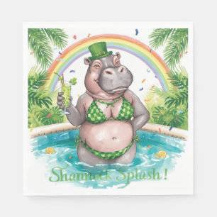 St. Patrick’s Day Glam Hippo Bikini in the pool Napkins