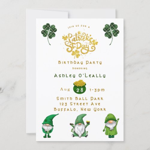 St Patricks Day Gnome Birthday Party  Invitation